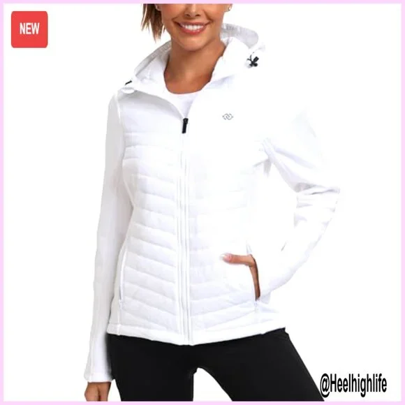 Women's Fleece Lined Softshell Jacket Hooded Lightweight Insulated Puffer Hybrid
